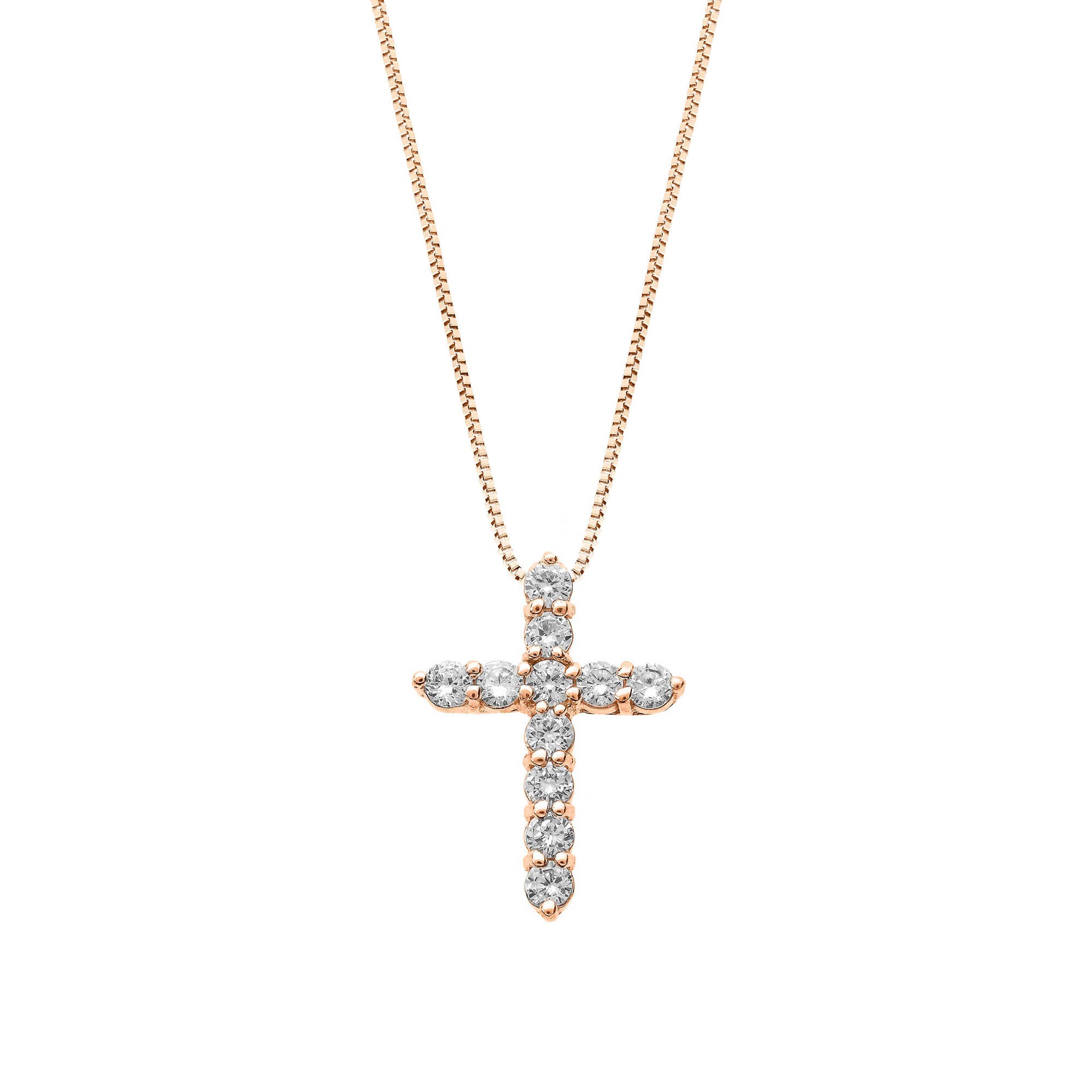 Diamond Statement Embellished Cross Pendant Necklace in 9ct Rose Gold