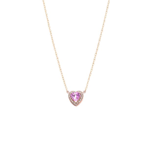 Pink CZ & Diamond Elegant Heart Gemstone Pendant Necklace in 9ct Rose Gold