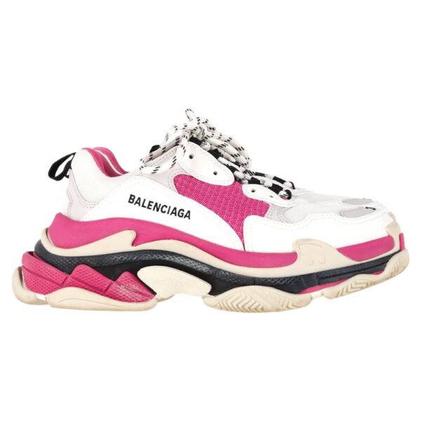 Balenciaga Women's Preloved Triple S Sneakers in Pink & White Polyester | Size: 6