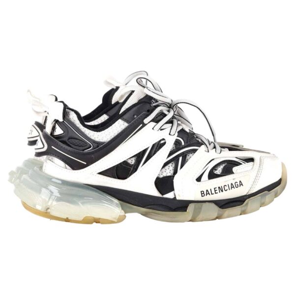 Balenciaga Women's Preloved Track Clear Sole Sneakers in White & Black Polyurethane | Size: 5