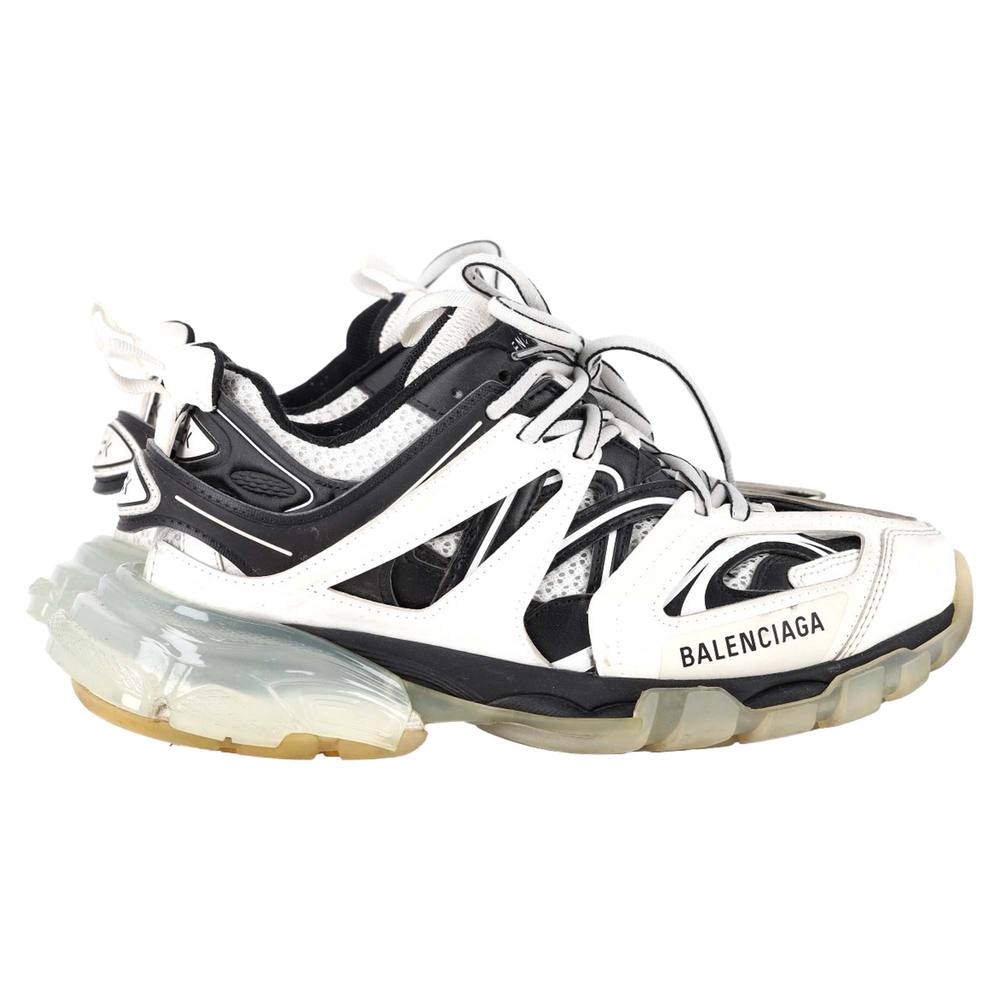 Balenciaga Women's Preloved Track Clear Sole Sneakers in White & Black Polyurethane | Size: 5