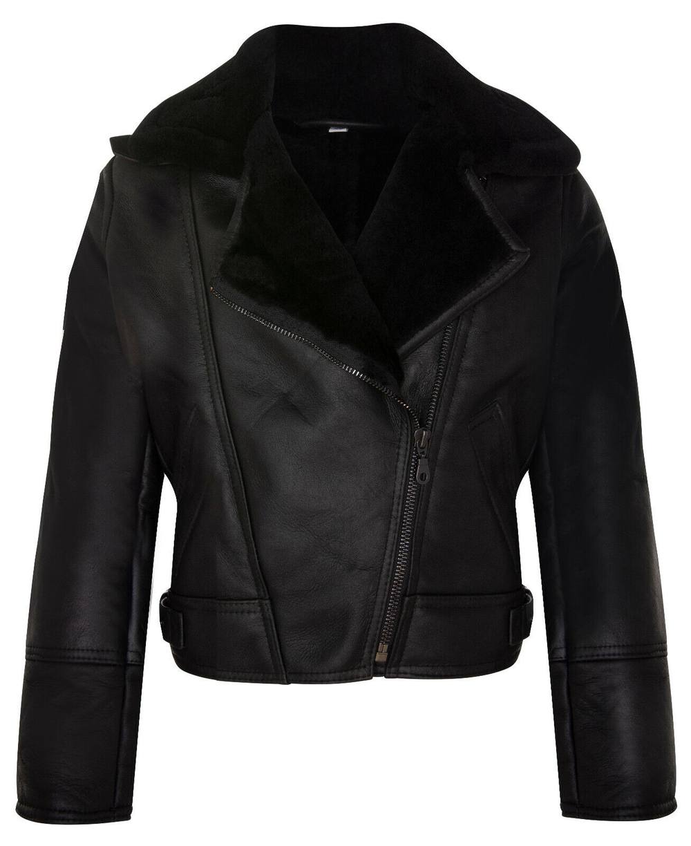 Infinity Leather Women's B3 Sheepskin Leather Flying Jacket-Bergamo in Black | Size: 14
