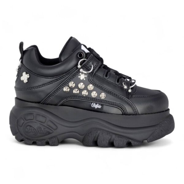 Infinity Leather Women's Buffalo Studded Chunky Platform Fashion Trainers - 1339-14-PUNK in Black | Size: 6