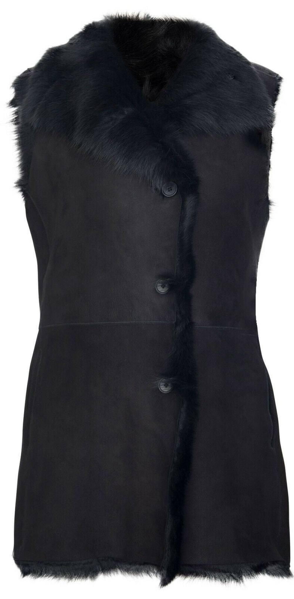 Infinity Leather Women's Toscana Sheepskin Buttoned Gilet-Manama in Black | Size: 18