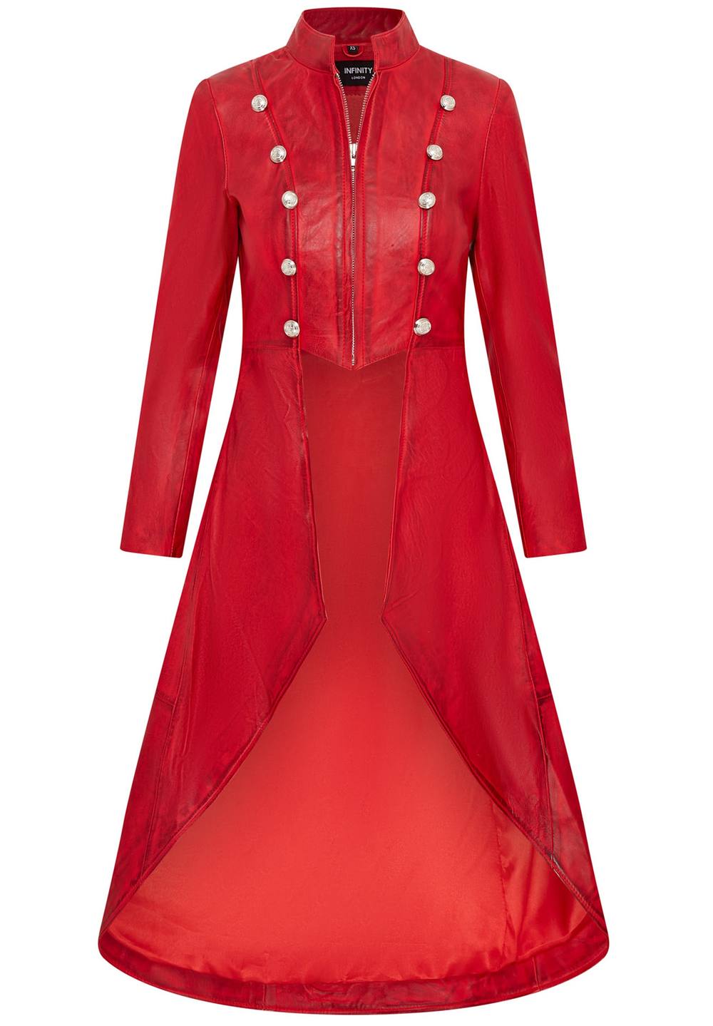 Infinity Leather Women's Gothic Full Length Edwardian Leather Coat - Atlanta in Red | Size: 8