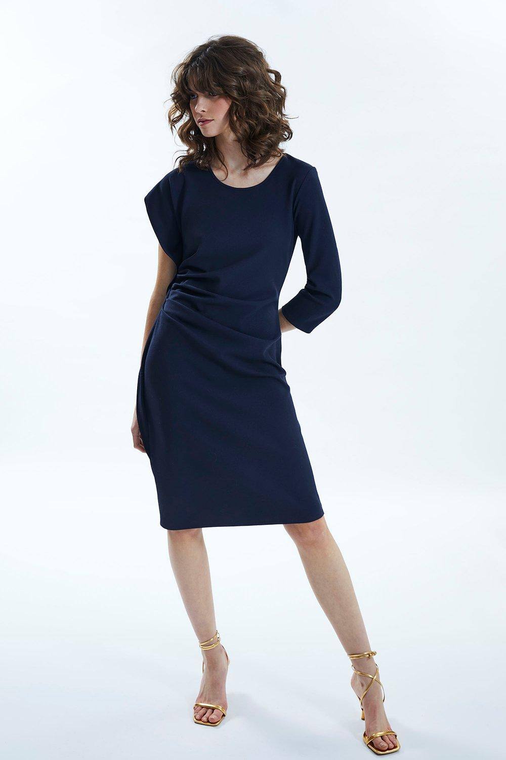 James Lakeland Women's Side Ruched Asymmetrical Dress in Navy | Size: 20