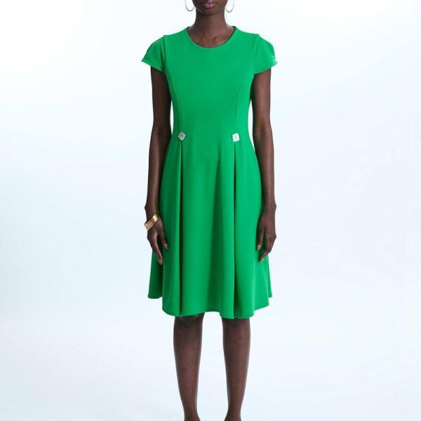 James Lakeland Women's Cap Sleeve Button Midi Dress Green | Size: 20
