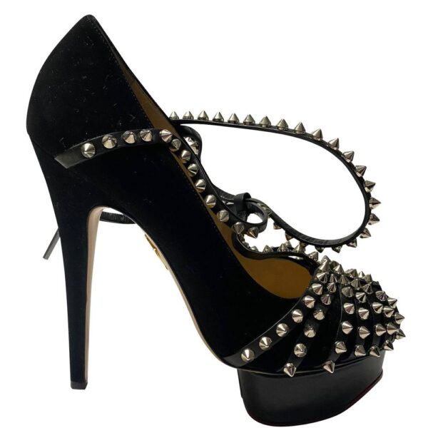Charlotte Olympia Women's Preloved Angry Portia Studded Platform Pumps in Black Suede | Size: 5