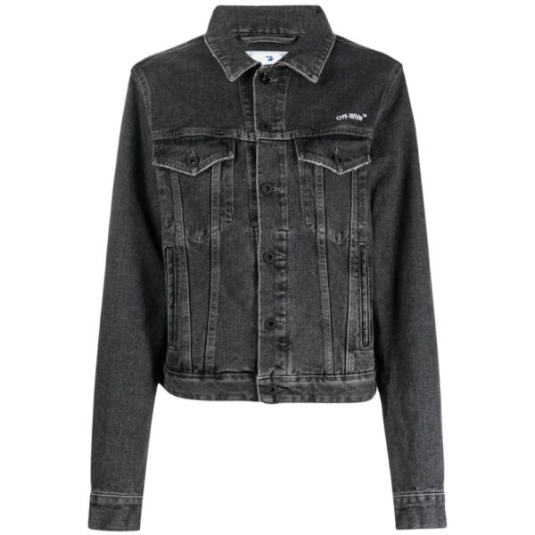 Off-White Women's Diag Design Regular Fit Dark Grey Denim Jacket | Size: XS