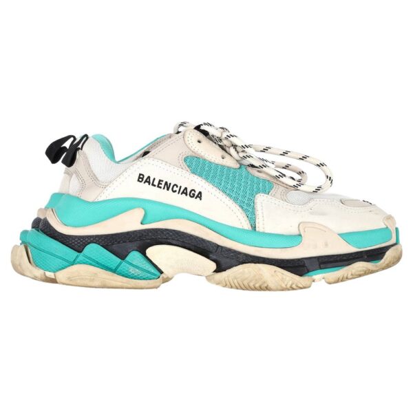Balenciaga Women's Preloved Triple S Sneakers in Turquoise Polyester in Black | Size: 4