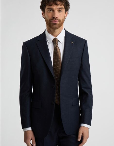 Ted Baker Regular Fit Navy Blue Grid Check Men's Suit Jacket