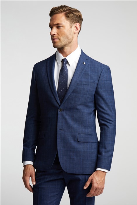 Ted Baker Slim Fit Navy Blue Soft Check Men's Suit Jacket