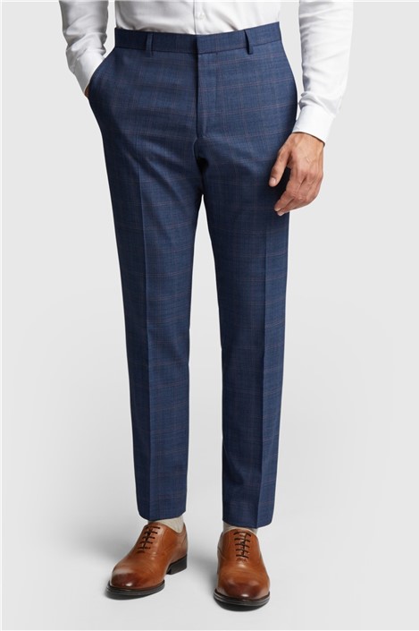 Ted Baker Slim Fit Blue and Mauve Check Men's Suit Trousers