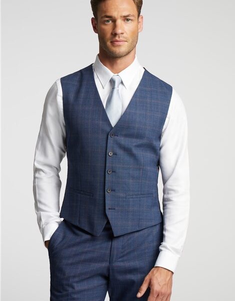 Ted Baker Slim Fit Blue and Mauve Check Waistcoat