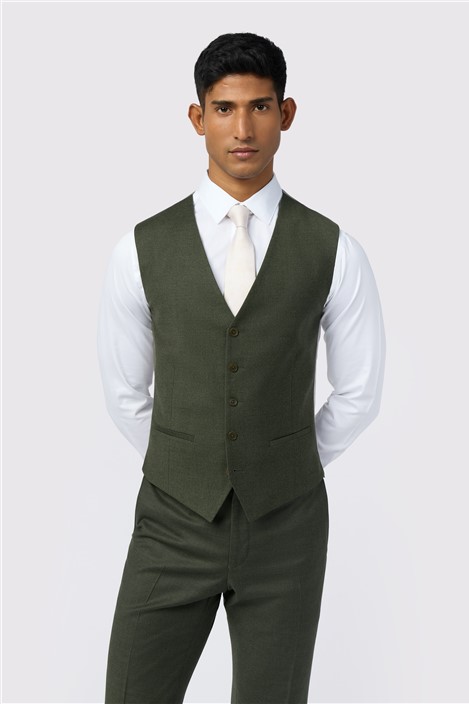 Ted Baker Slim Fit Lear Olive Flannel Waistcoat