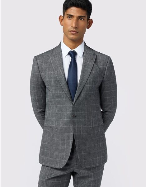 Ted Baker Slim Fit Charcoal Grey Texture Check Men's Suit Jacket