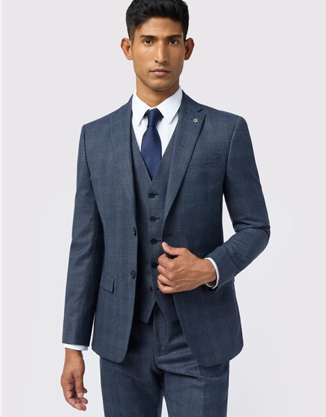 Ted Baker Slim Fit Performance Byrne Navy Blue Plum Check Men's Suit Jacket