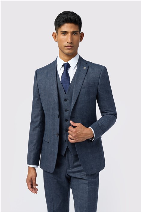 Ted Baker Slim Fit Performance Byrne Navy Blue Plum Check Men's Suit Jacket