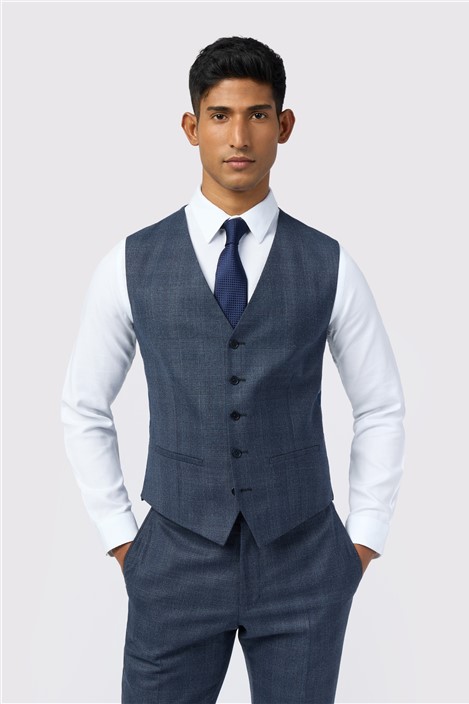 Ted Baker Slim Fit Byrne Navy Blue Plum Check Waistcoat