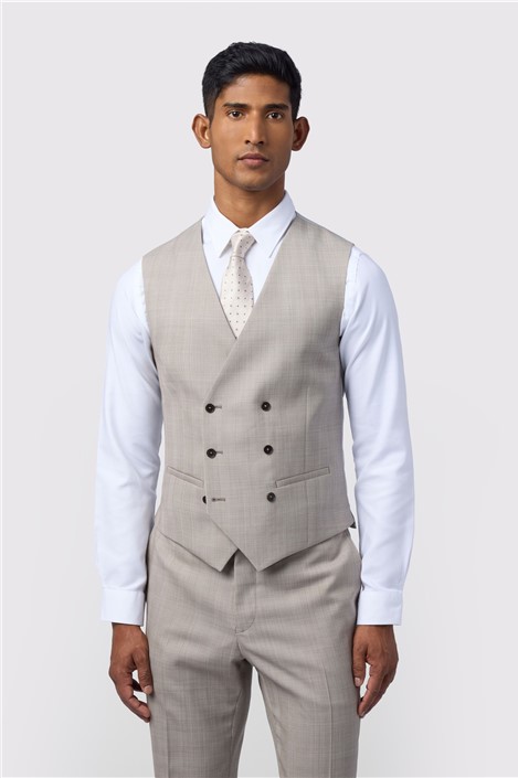 Ted Baker Slim Fit Performance Donne Taupe Check Waistcoat