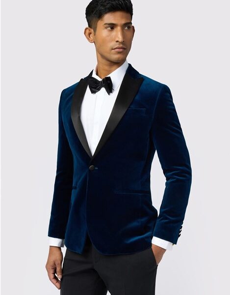 Ted Baker Slim Fit Navy Blue Teal Velvet Men's Suit Jacket